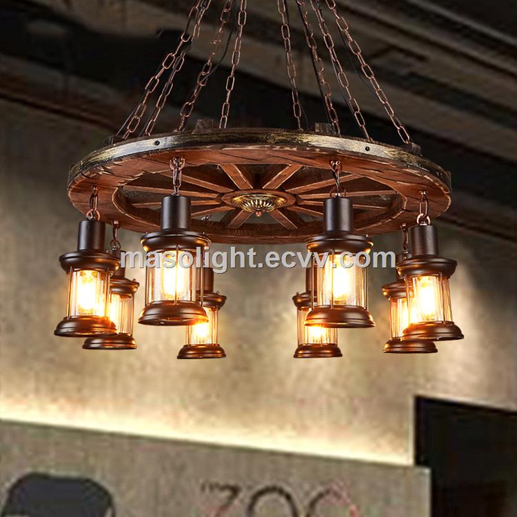 Large round steering wheel wood chandeliers lighting pendant lamp