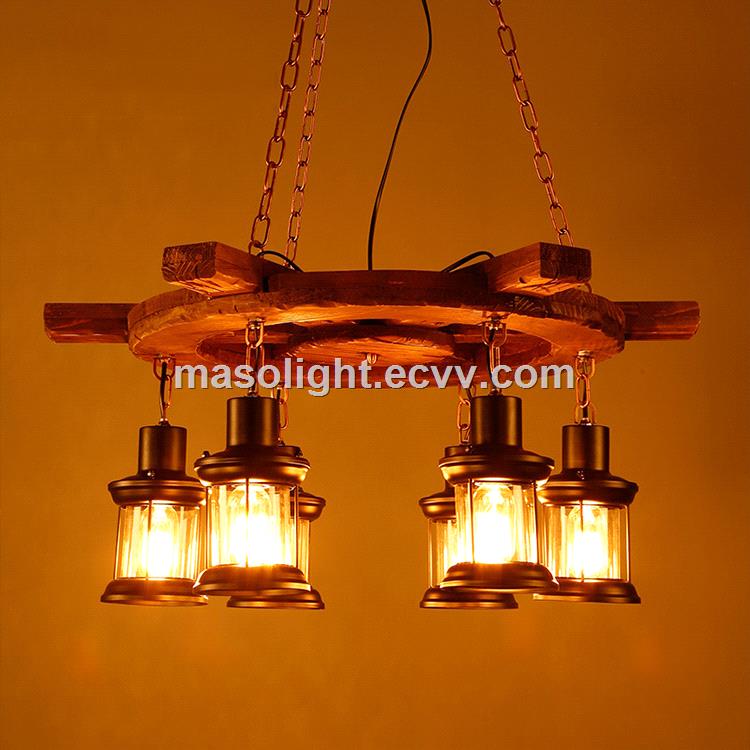Large round steering wheel wood chandeliers lighting pendant lamp