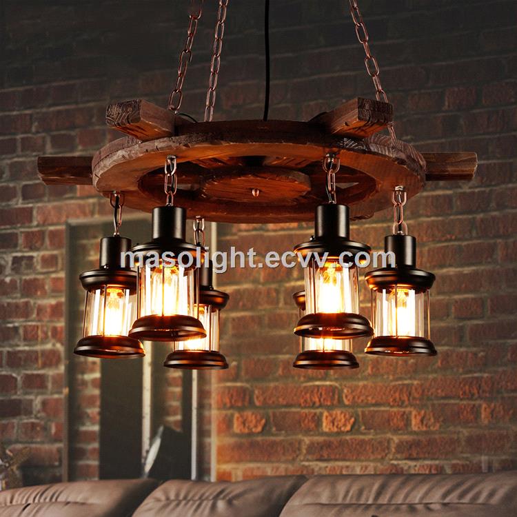 Large round steering wheel wood chandeliers lighting pendant lamp