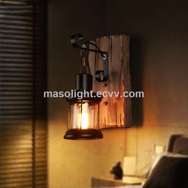 Natural shelf wall wood carved lamp wall mounted square light