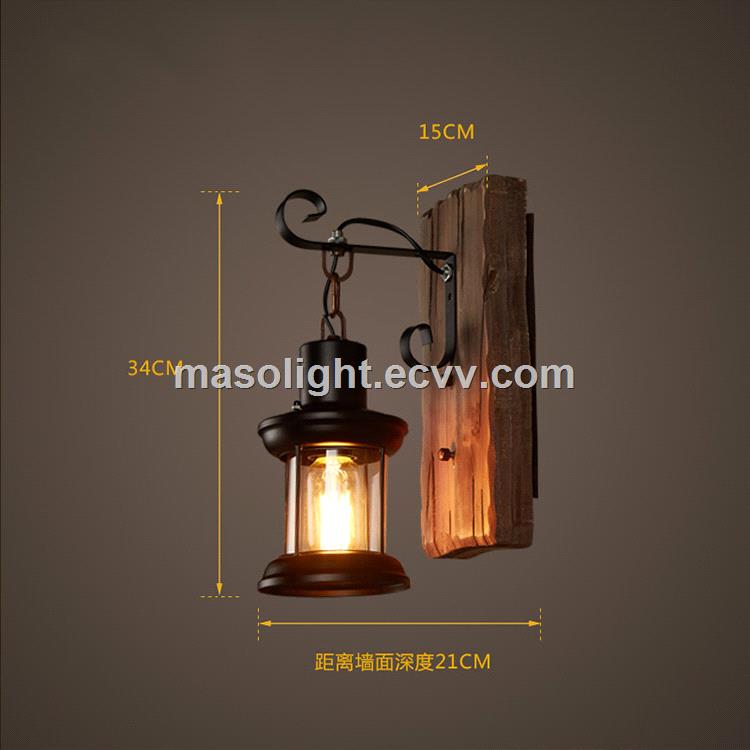 Natural shelf wall wood carved lamp wall mounted square light