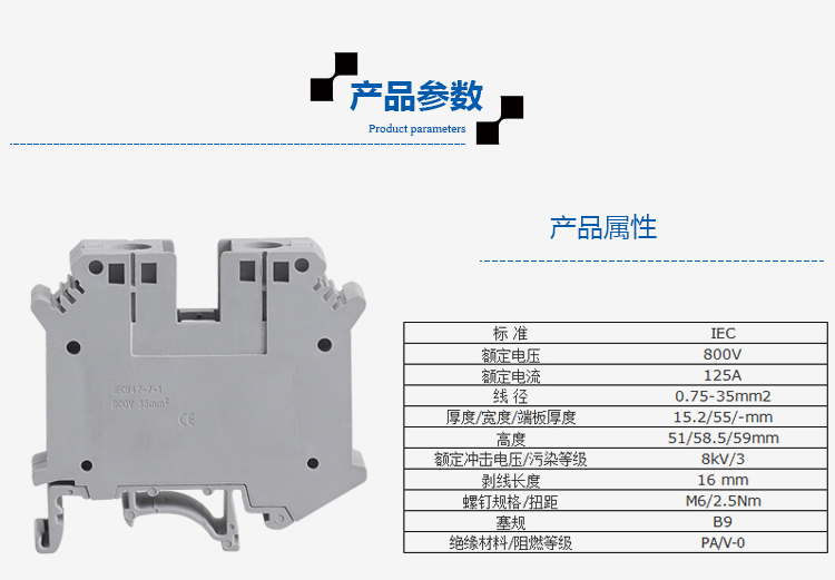 Screw terminal block DIN rail UK35B pure copper rail terminal block connector