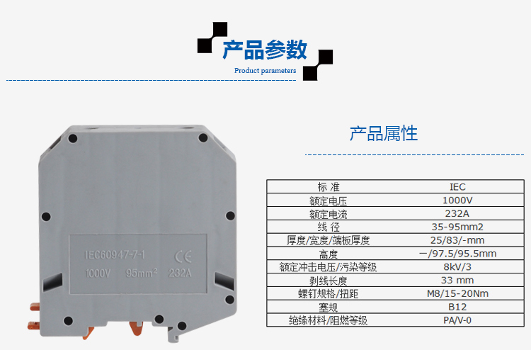 High current terminal block Voltage copper terminal connector UKH95