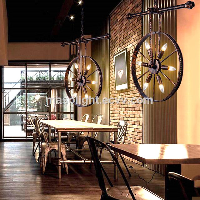 Vintage Wheel Chandelier Light Industrial Pendant Hanging Lamp Fixture