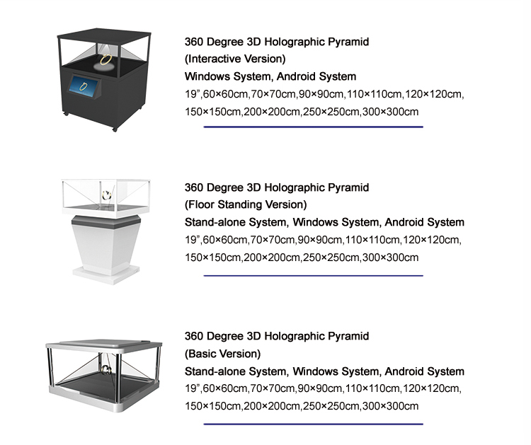 215 inch 270 degree Pyramid 3D Holographic Display Showcase Hologram Box Holo Player