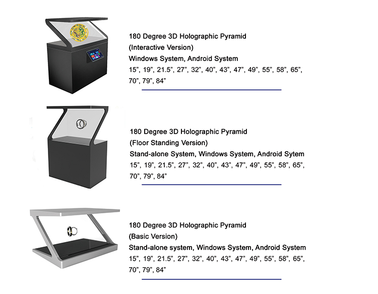 215 inch 270 degree Pyramid 3D Holographic Display Showcase Hologram Box Holo Player