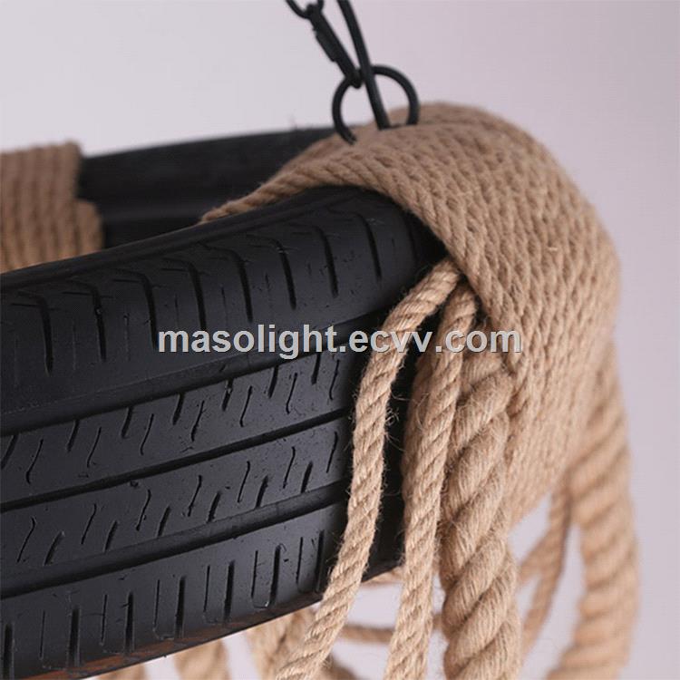 Creative tire wheel Hanging lamp Hemp Rope Light Fixture tyre led light