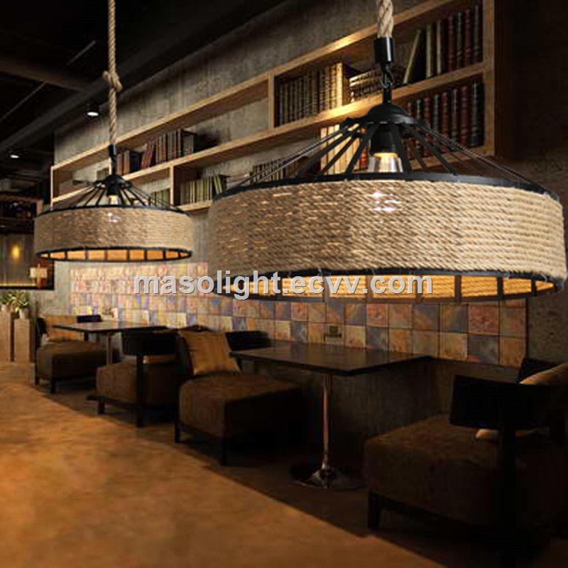 Industrial hanging ceiling lamp chandelier hemp rope light fixture