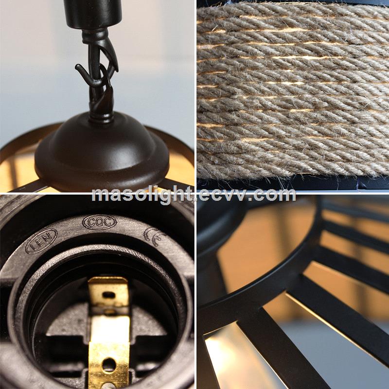 Industrial hanging ceiling lamp chandelier hemp rope light fixture