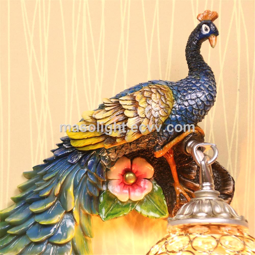 Luxurious resin gold animal wall lamp led peacock night light