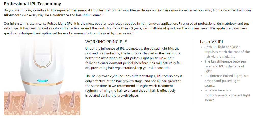IPL hair removal homeuse laser skin hairfree