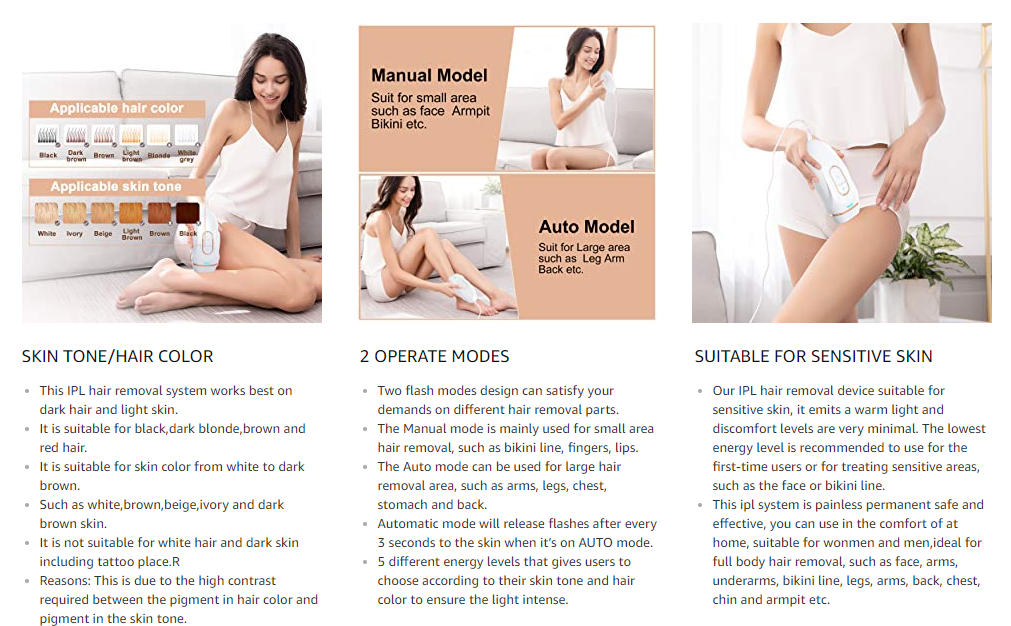 IPL hair removal homeuse laser skin hairfree