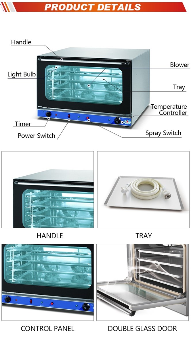 HEO8MB 4 Trays Manual Commercial CounterTop Electric Steam Turbo Convection Oven 82