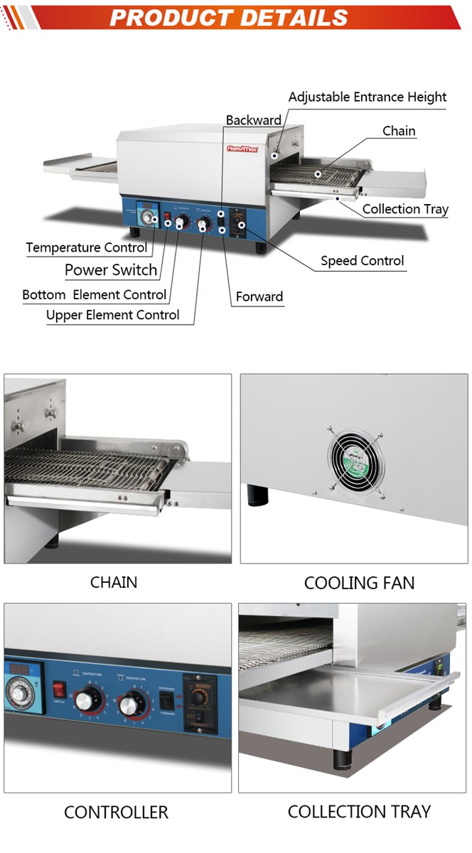 HEP12 stainless steel electricgas conveyor pizza oven commercial used for sales