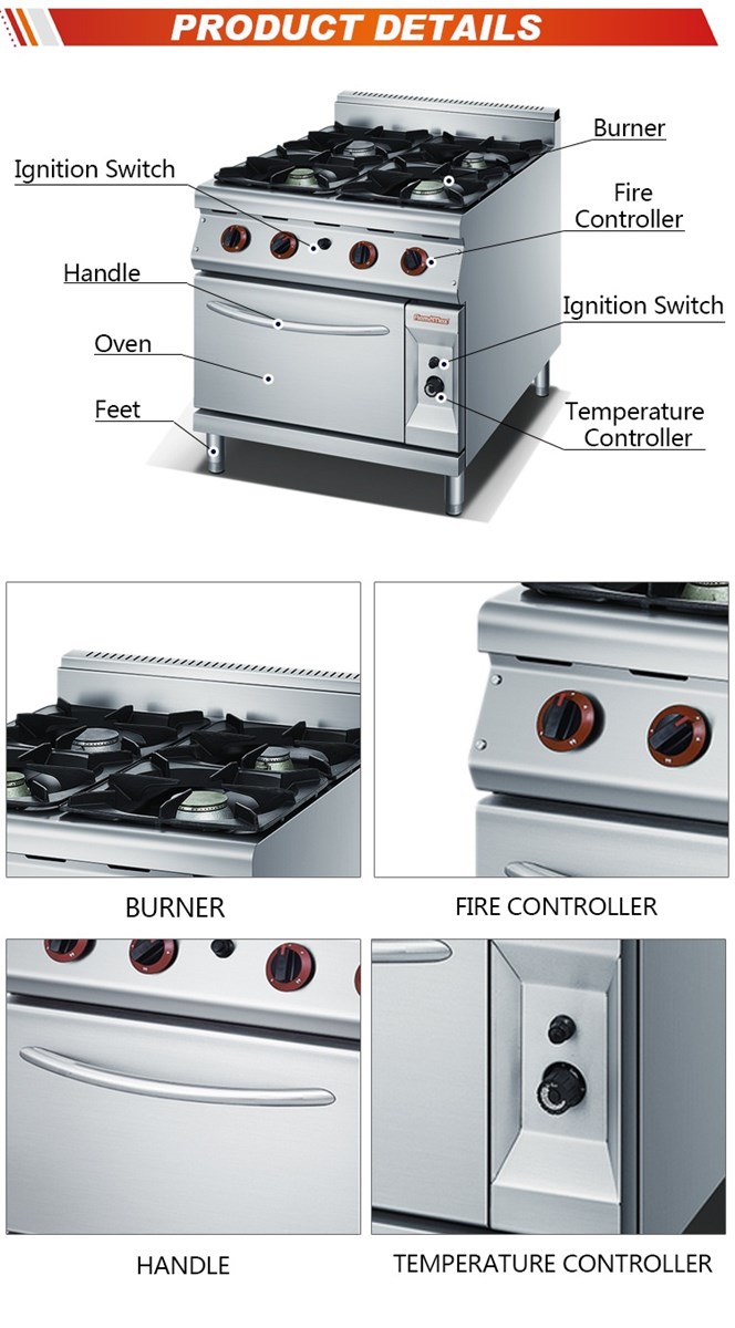 electricgas cooking range with oven or cabinet stainless steel 304