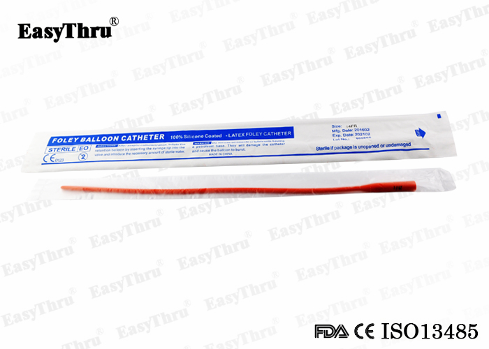 Sterilized Red Latex Urethral Catheter Silicone Coated Size Fr6 to Fr30