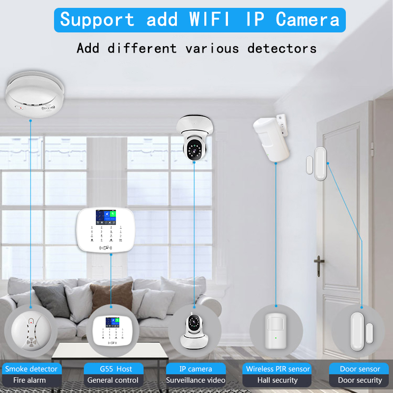 Security Alarm Kit Wireless Smart Home WIFI GSM Alarm System with TFT Touch Panel