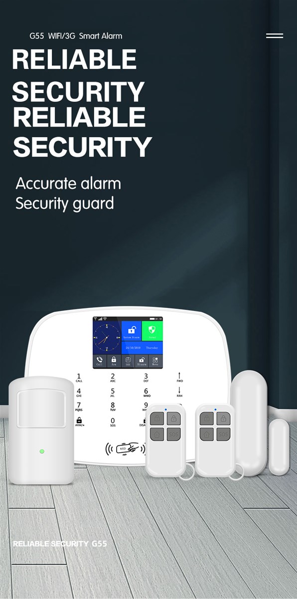 Security Alarm Kit Wireless Smart Home WIFI GSM Alarm System with TFT Touch Panel