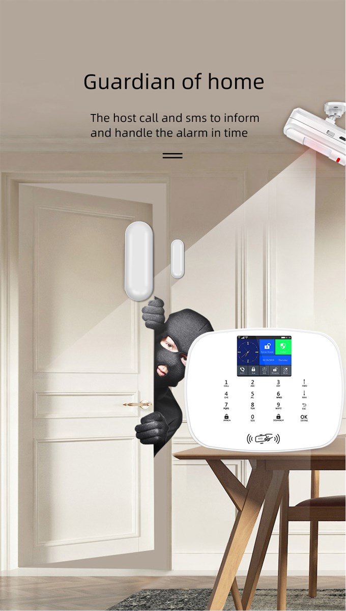 Security Alarm Kit Wireless Smart Home WIFI GSM Alarm System with TFT Touch Panel