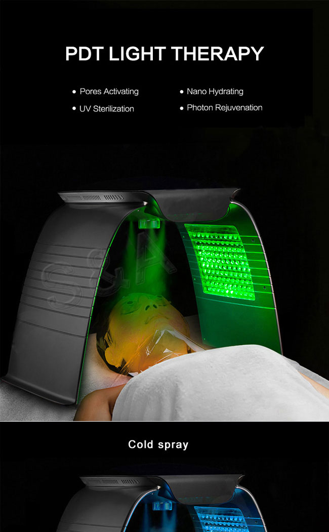 SAPP04 7 colors PDT LED light therapy machine with face spa spray steam