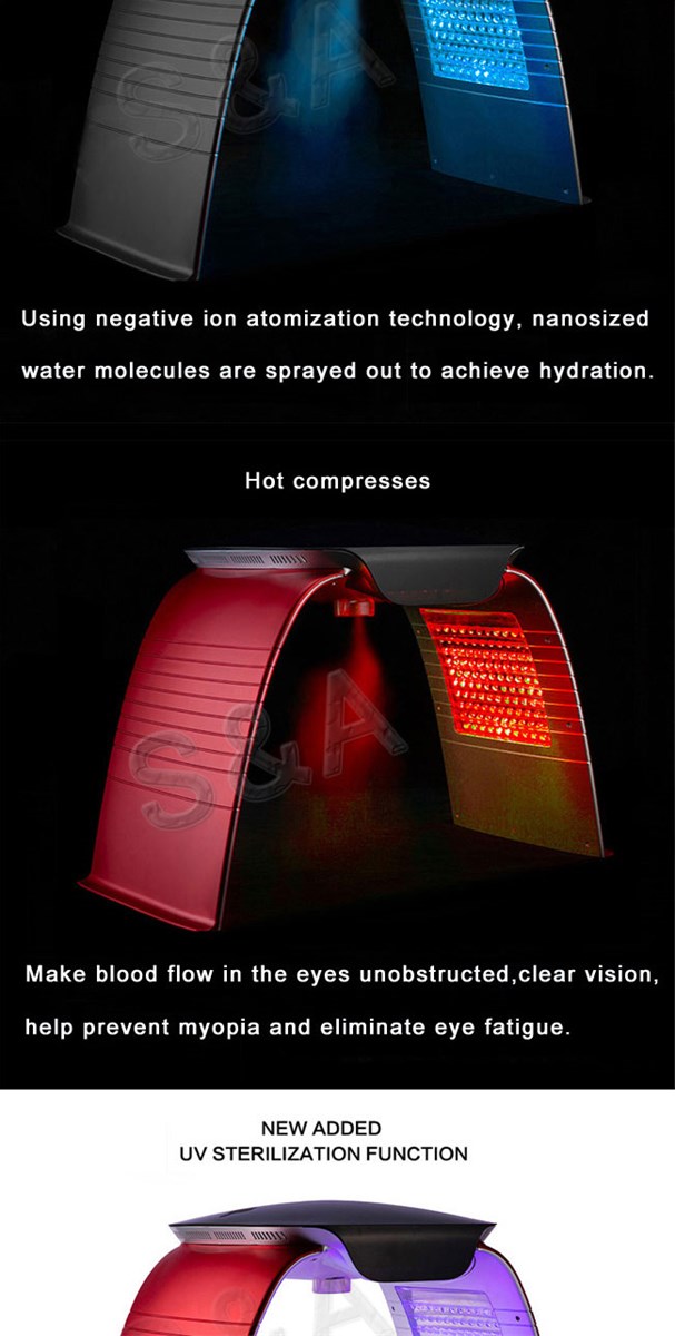 SAPP04 7 colors PDT LED light therapy machine with face spa spray steam