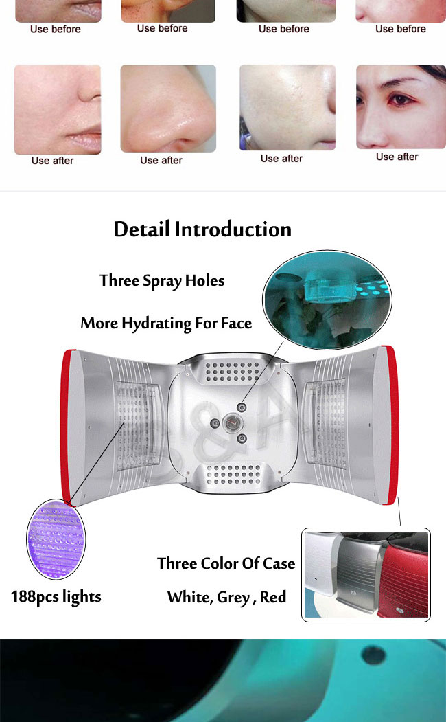 SAPP04 7 colors PDT LED light therapy machine with face spa spray steam