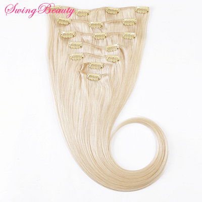 best selling full head set clip in natural human hair extensoins 100 cuticle remy hairs
