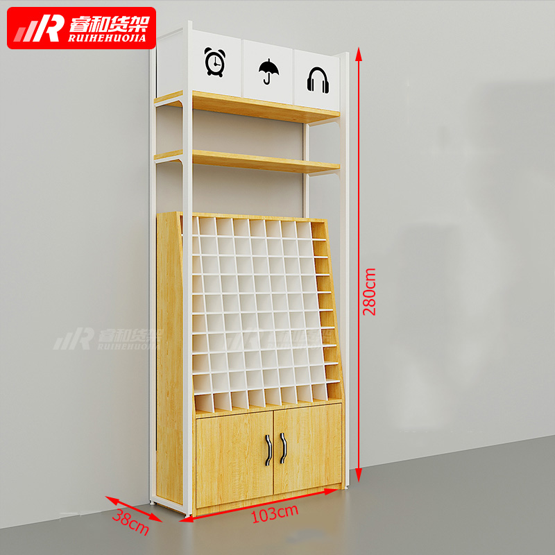 factory price miniso style wooden shelf display for store sunglasses display cabinet