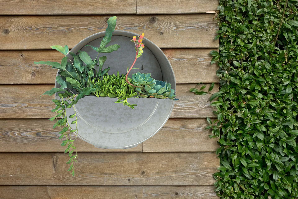 galvanized round wall mounted flower pot