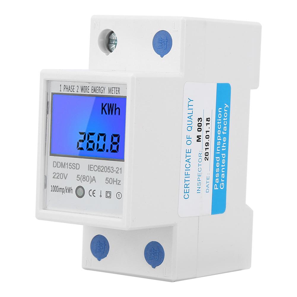 DDM15SD Digital Energy Meter LCD Backlight Digital Display Single Phase Electronic Energy KWh Meter 580A