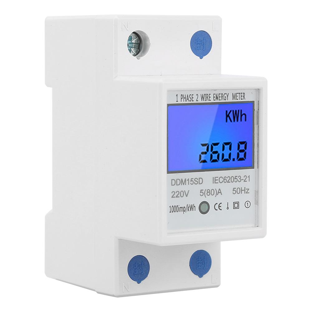 DDM15SD Digital Energy Meter LCD Backlight Digital Display Single Phase Electronic Energy KWh Meter 580A