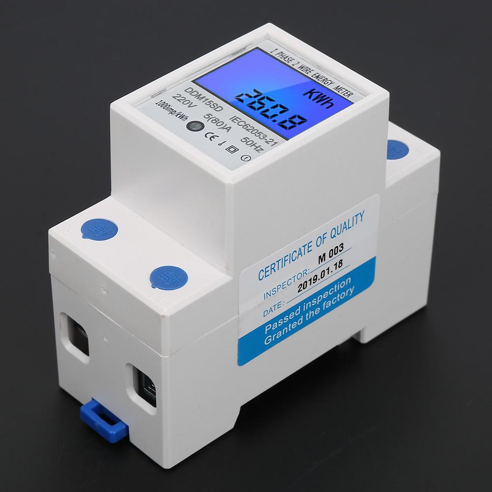 DDM15SD Digital Energy Meter LCD Backlight Digital Display Single Phase Electronic Energy KWh Meter 580A