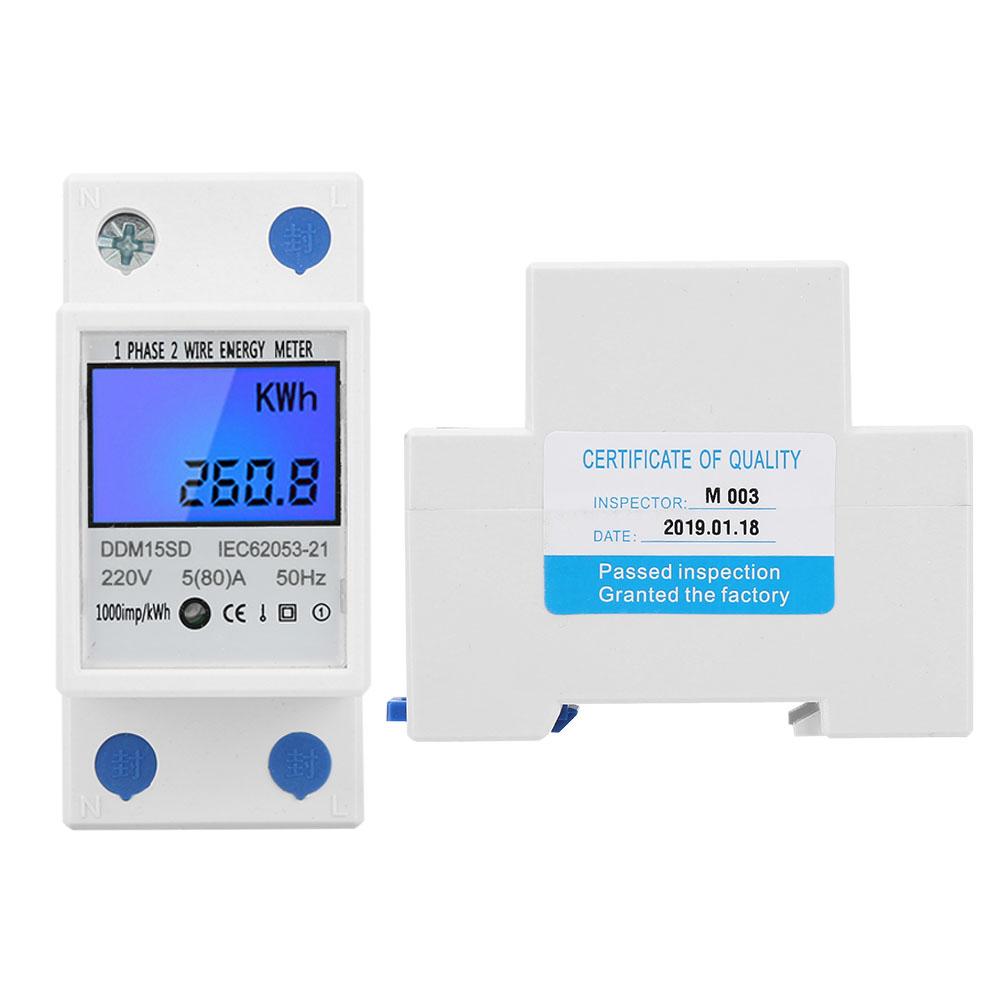 DDM15SD Digital Energy Meter LCD Backlight Digital Display Single Phase Electronic Energy KWh Meter 580A