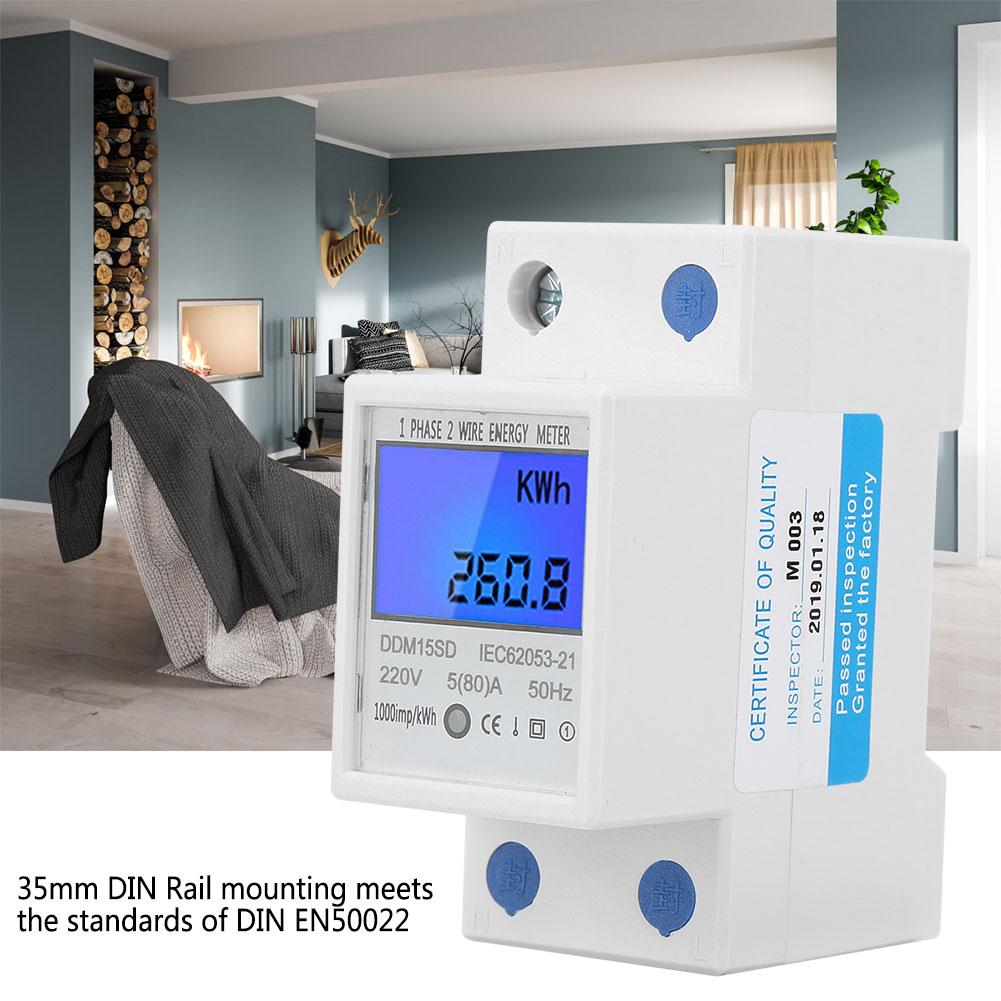 DDM15SD Digital Energy Meter LCD Backlight Digital Display Single Phase Electronic Energy KWh Meter 580A