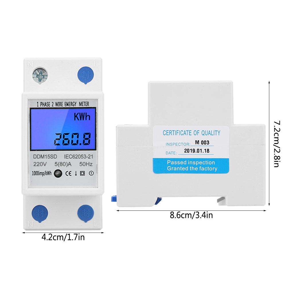 DDM15SD Digital Energy Meter LCD Backlight Digital Display Single Phase Electronic Energy KWh Meter 580A