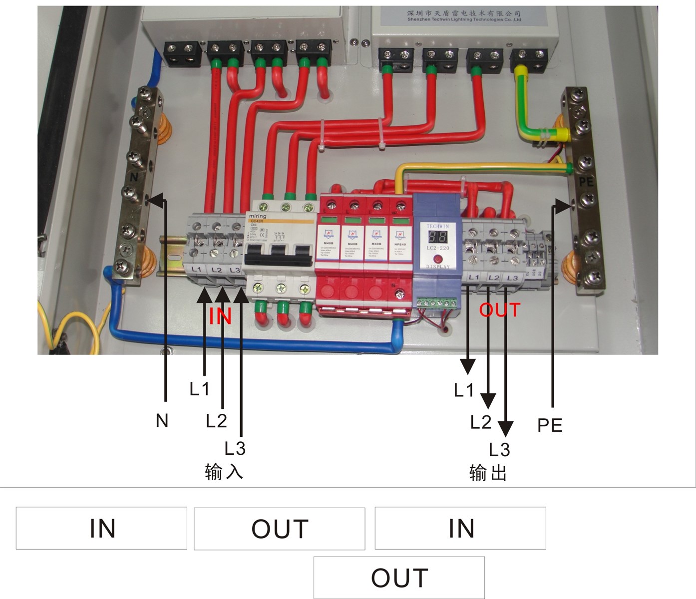 Techwin TVSS 100kA Class BC surge protection device SPD for Threephase 380V AC system