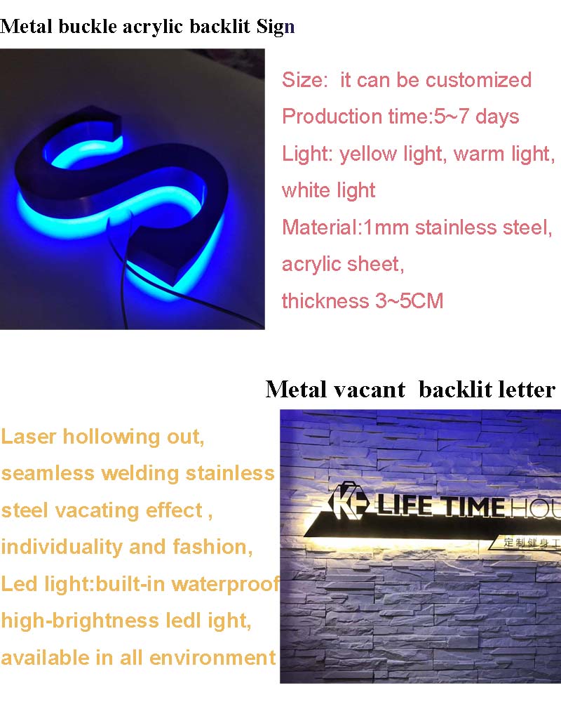 Outdoor Advertising LED Sign Back Light Letter 3D Acrylic Signage Metal Logo Signs Backlit Letter Signage