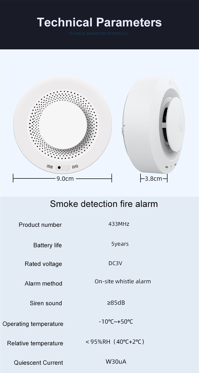 Home 433mhz Smoke Detector Fire Wireless Alarm System