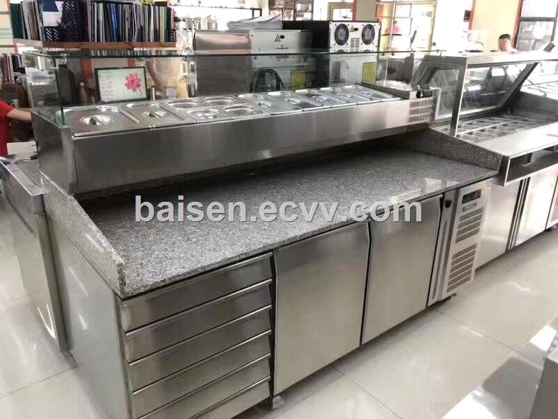 2 Doors 6 Drawers Marble Glass Top Restaurant Pizza Prep Work Table Fridge
