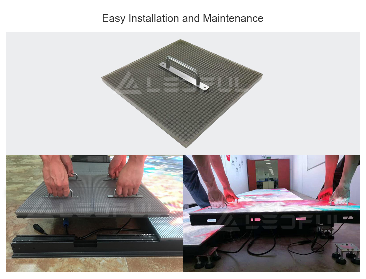 Interactive video floor screen LED display for rental or fixed installation