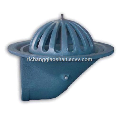 Ductile Iron fullflow roof outlet with round dome or flat grate