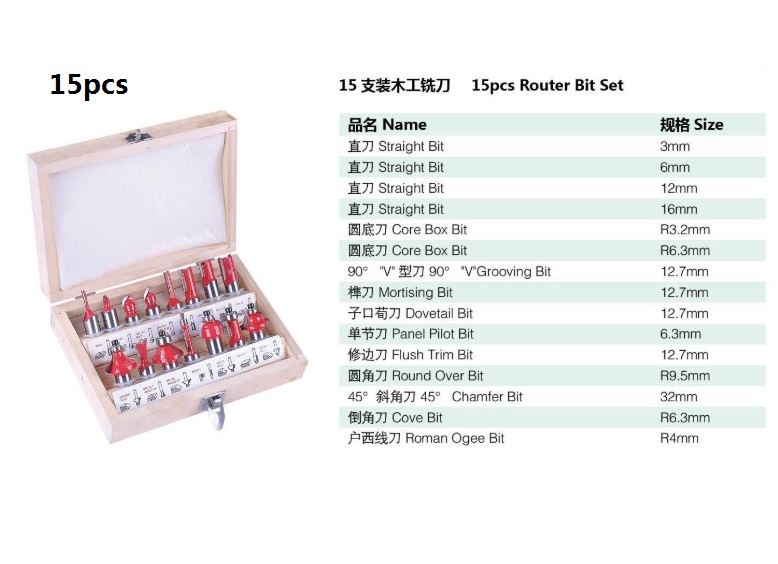 15pcs Carbide Wood Router Set Woodworking Cutter Trimming Knife Forming Milling Pack In Wood Case 14 635mm Shank