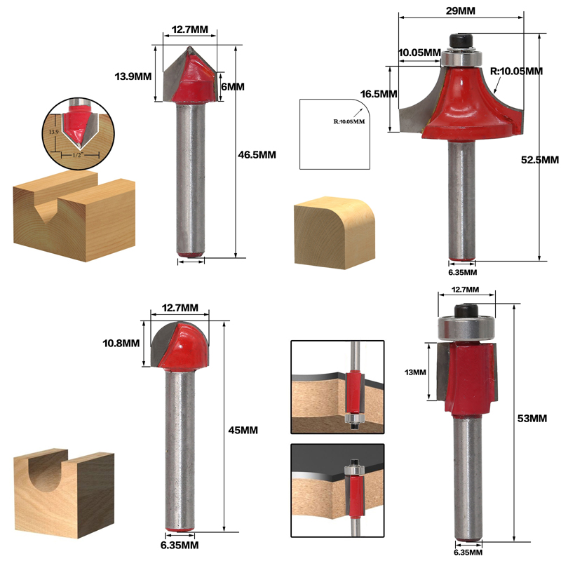 12pcs In Wooden Box Woodworking Milling Cutters Set Shank Carbide Router Bit Cutting Tools 12 14