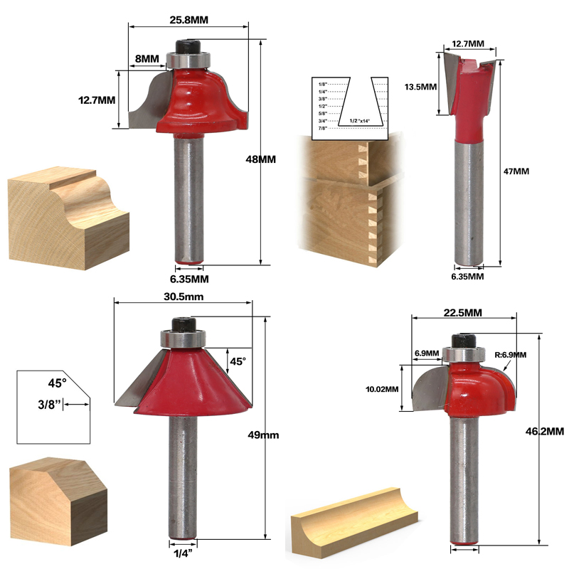 12pcs In Wooden Box Woodworking Milling Cutters Set Shank Carbide Router Bit Cutting Tools 12 14