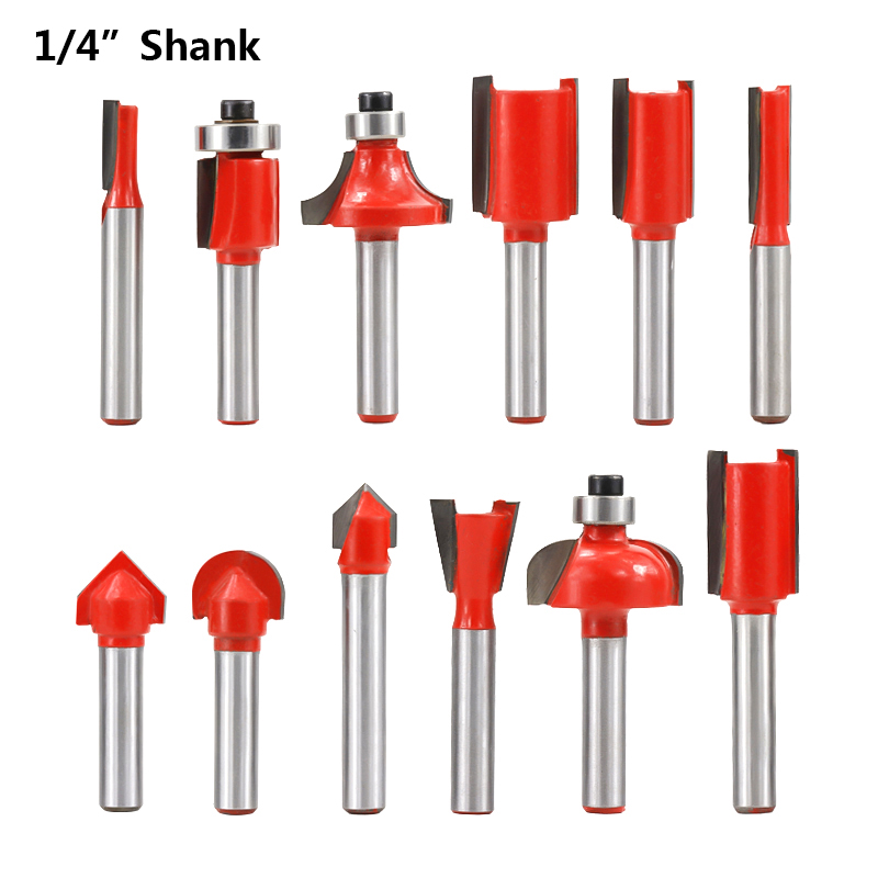 12pcs In Wooden Box Woodworking Milling Cutters Set Shank Carbide Router Bit Cutting Tools 12 14