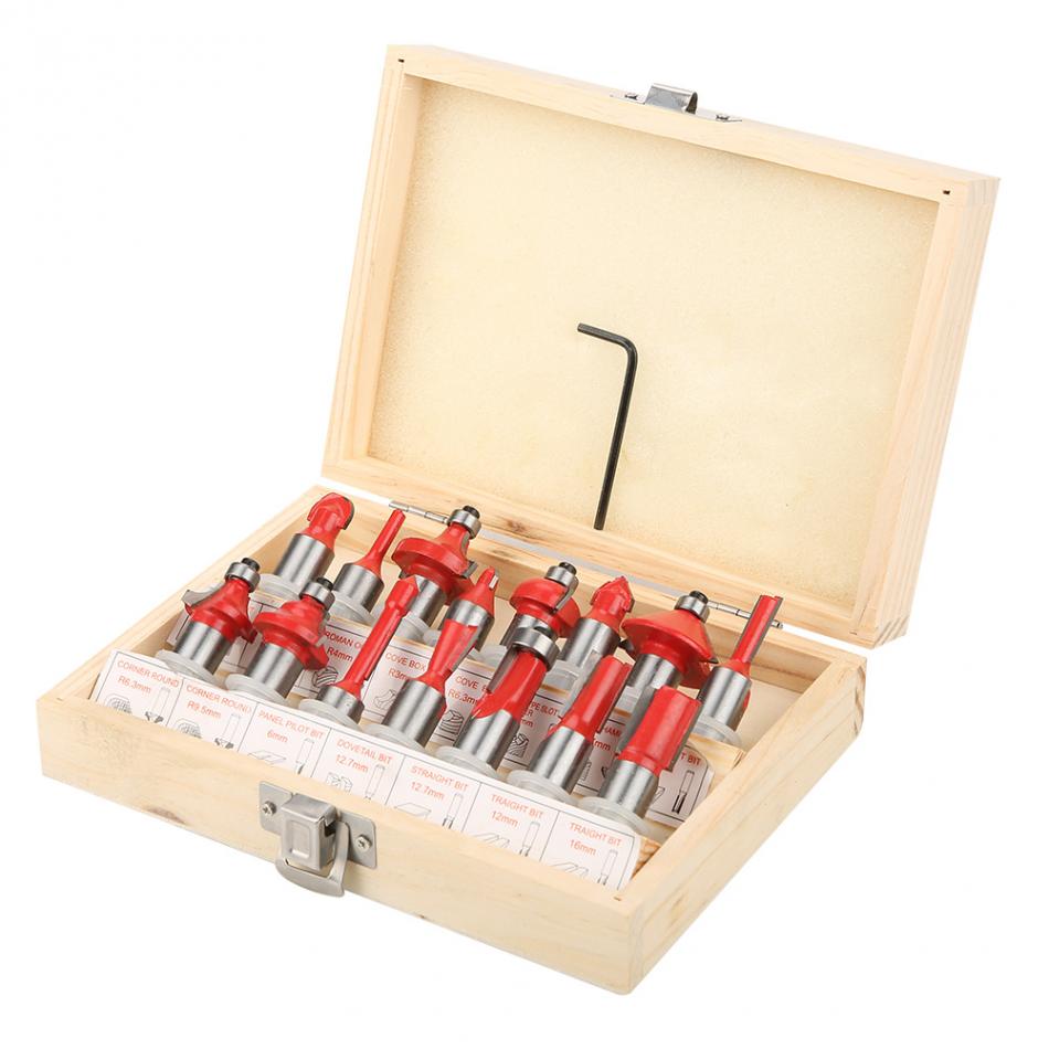 15pcs Woodworking Cutter Set in Wood Case Box 12 12127mm Shank RouterBit WoodworkingTools MillingCutter