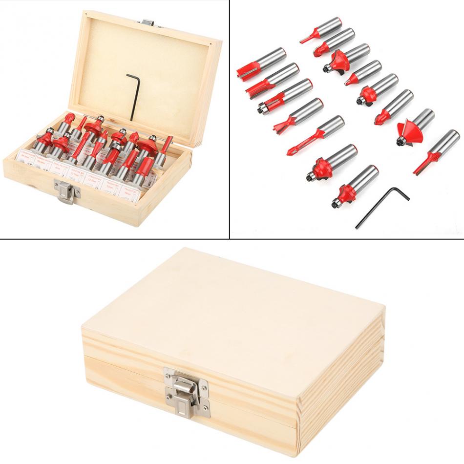 15pcs Woodworking Cutter Set in Wood Case Box 12 12127mm Shank RouterBit WoodworkingTools MillingCutter