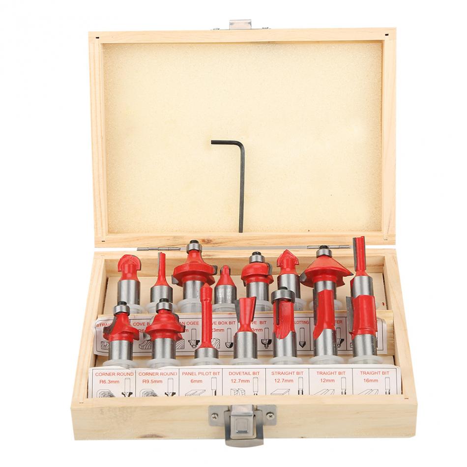 15pcs Woodworking Cutter Set in Wood Case Box 12 12127mm Shank RouterBit WoodworkingTools MillingCutter