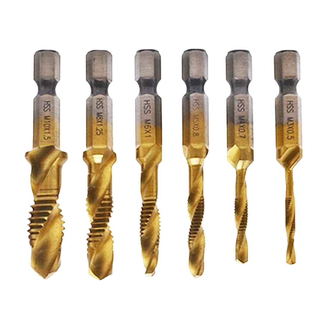 6 pcs metric hexagon shank tap bit M3M10 drill tapping Compound Tap metric M35 blue NAMI coating 6piece set