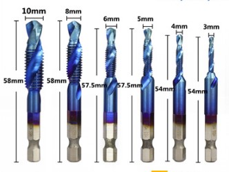 6 pcs metric hexagon shank tap bit M3M10 drill tapping Compound Tap metric M35 blue NAMI coating 6piece set